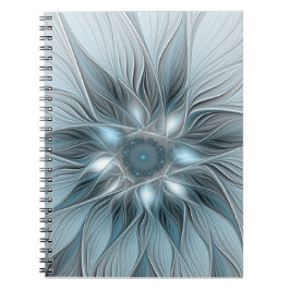 Caderno Espiral Joyful Flower Abstract Blue Gray Floral Fractal