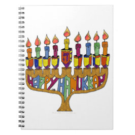 Caderno Espiral Judaica Happy Hanukkah Dreidel Menorah