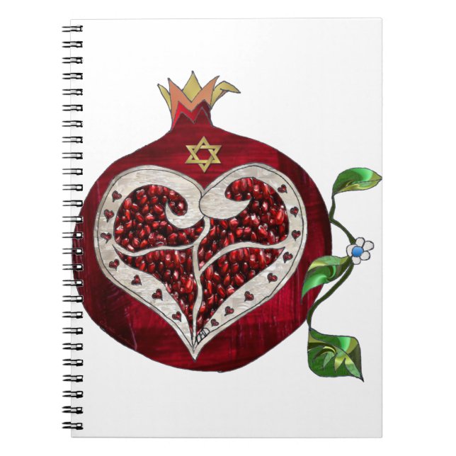 Caderno Espiral Judaica Pomegranate Heart Hanukkah Rosh Hashanah (Frente)