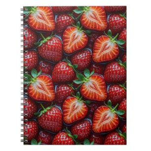 Caderno Espiral Juicy Fresh Red Strawberries Summer Fruit Pattern