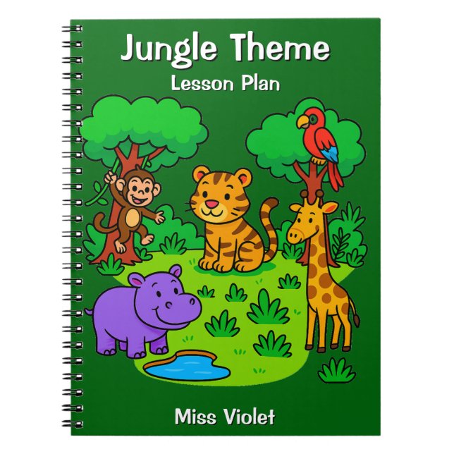Caderno Espiral Jungle Theme Lesson Plan Notebook for Preschool  (Frente)