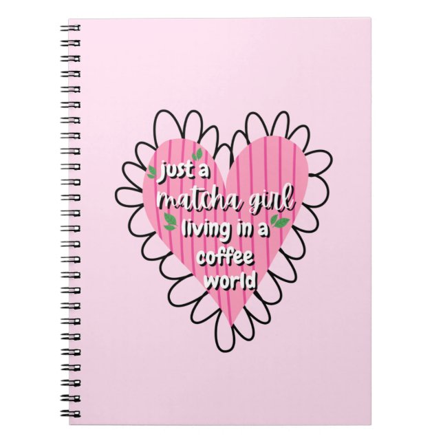Caderno Espiral Just a Matcha Girl Heart Aesthetic – Pink Cute  (Frente)