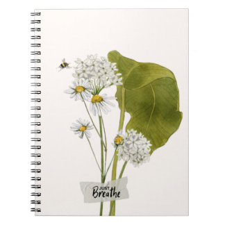 Caderno Espiral "Just Breathe" a Simple Minimalist Daisy Notebook