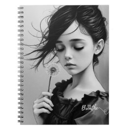 Caderno Espiral "Just Breathe" Dandelion Girl Black and White