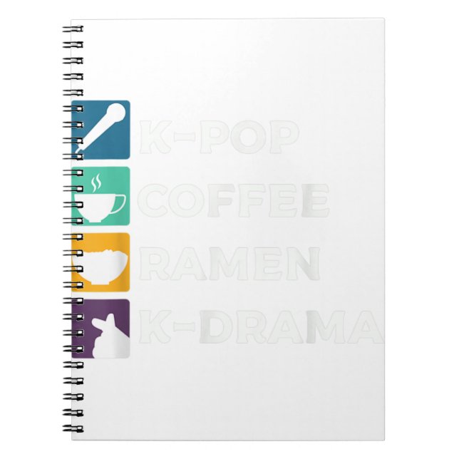 Caderno Espiral K-Pop Coffee Ramen K-Drama T-Shirt-SejLY (Frente)
