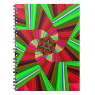 Caderno Espiral Kaleidoscope Estrela de Arte Vermelha Verde