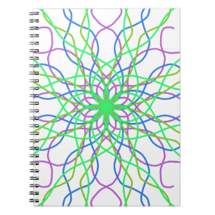 Caderno Espiral Kaleidoscope Star, White Green Blue Art