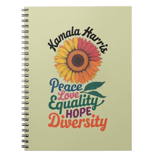 Caderno Espiral Kamala Harris Paz Igualdade de Amor Esperam Divers (Frente)