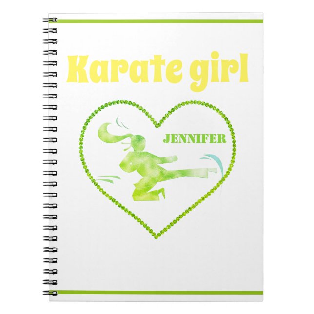 Caderno Espiral Karate Girl Green Yellow Modern Girly Martial Art (Frente)