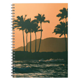 Caderno Espiral Kauai Ocean Sunset Palm Trees