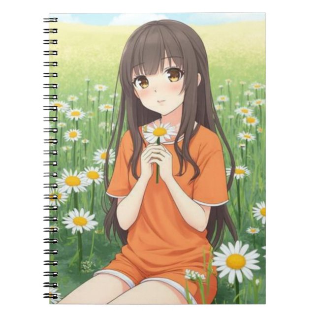 Caderno Espiral Kawaii Anime Girl in Daisy Garden (Frente)