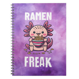 Caderno Espiral Kawaii Axalotl comendo Ramen (texto branco)