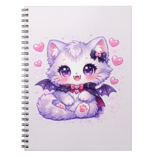 Caderno Espiral Kawaii Bat Kitty – Gato Alado Vampiro Fofo