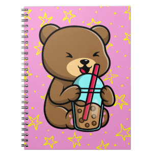 Caderno Espiral Kawaii Bear com notebook Boba Tea