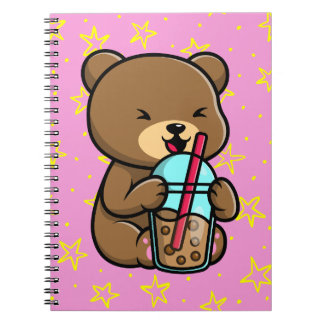Caderno Espiral Kawaii Bear com notebook Boba Tea
