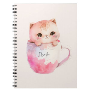 Caderno Espiral Kawaii Blushing Pink Chibi Cat
