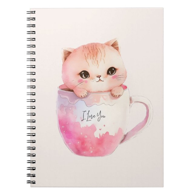 Caderno Espiral Kawaii Blushing Pink Chibi Cat (Frente)