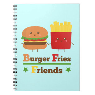Caderno Espiral Kawaii Cartoon Hambúrguer Batata Frita Amigos BFF