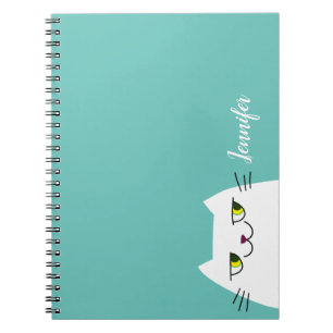 Caderno Espiral Kawaii Cat Pastel Azul