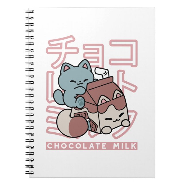 Caderno Espiral Kawaii Cat with Chocolate Milk – Japanese Pop Art  (Frente)