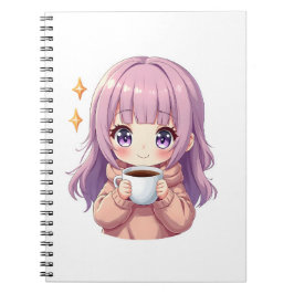 Caderno Espiral Kawaii Cozy Coffee Girl – Pastel Aesthetic sticker