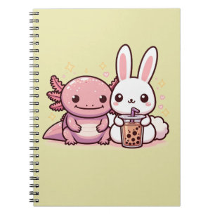 Caderno Espiral Kawaii Cute Bunny e Axolotl Binder