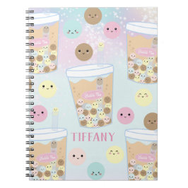 Caderno Espiral Kawaii Cute Rainbow Bubble Tapioca Pearl Milk Tea