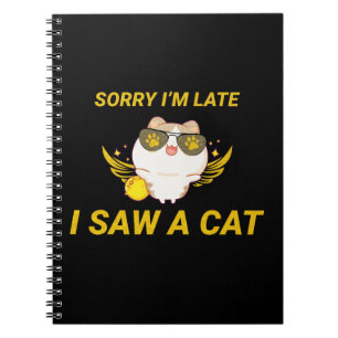 Caderno Espiral Kawaii Engraçado Cat   Desculpe estar atrasado, vi