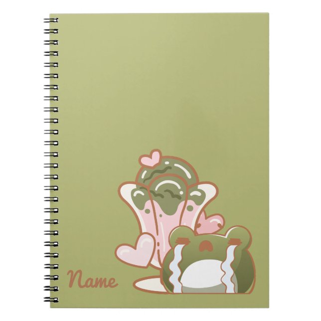 Caderno Espiral Kawaii Frog with Matcha Cake Personalized Note (Frente)