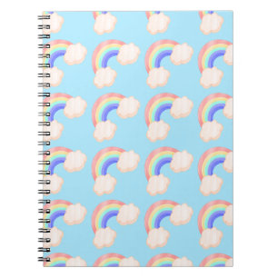 Caderno Espiral Kawaii Glossy Colorida Rainbows Blue Pattern