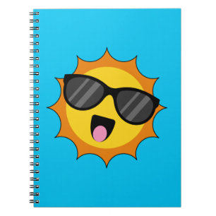 Caderno Espiral Kawaii Happy Sun com óculos escuros