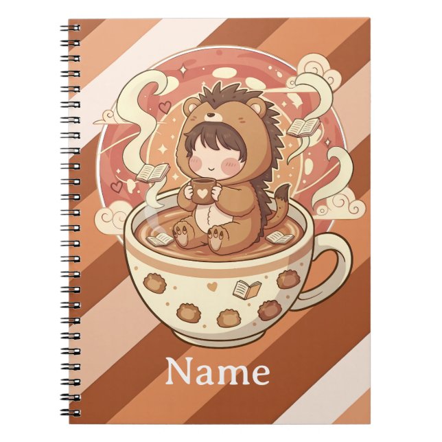 Caderno Espiral Kawaii Hedgehog Chibi School Notebook (Frente)