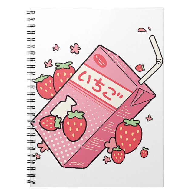 Caderno Espiral Kawaii Japonês Strawberry Juice Box (Frente)