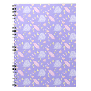 Caderno Espiral Kawaii Jewels Crystals Moons Stars Corações Pastel