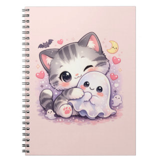Caderno Espiral Kawaii Kitty Abraço Fantasma
