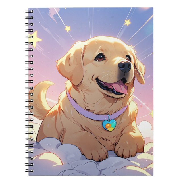 Caderno Espiral Kawaii Labrador Retriever céu e estrelas (Frente)