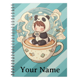 Caderno Espiral Kawaii Panda Coffee Study Spiral Notebook