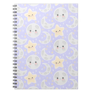 Caderno Espiral Kawaii Pastel Moon Star Lilac