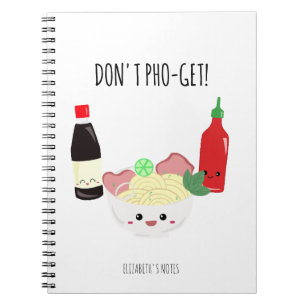 Caderno Espiral Kawaii Pho Não Esqueça Macarrão Punny
