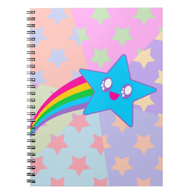 Caderno Espiral Kawaii Rave Estrelas do Arco-Íris (Frente)