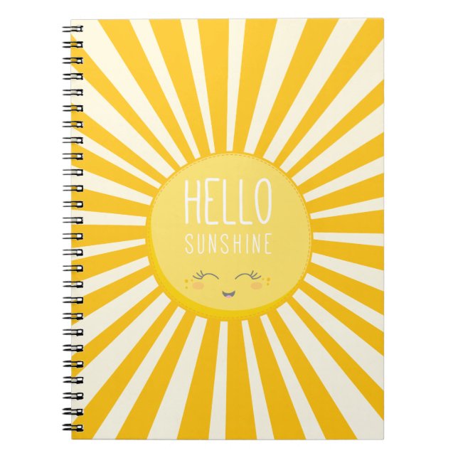 Caderno Espiral KAWAII SKY brilho amarelo brilhante sorrindo sol s (Frente)