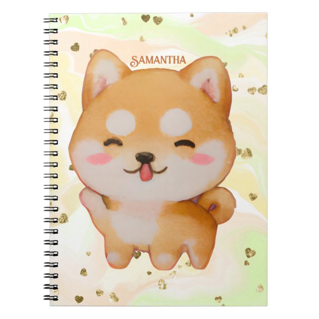 Caderno Espiral Kawaii Smiling Cartoon-Style Shiba Inu (Frente)