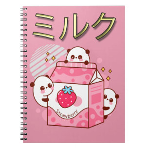 Caderno Espiral Kawaii Strawberry milk Shake Carton