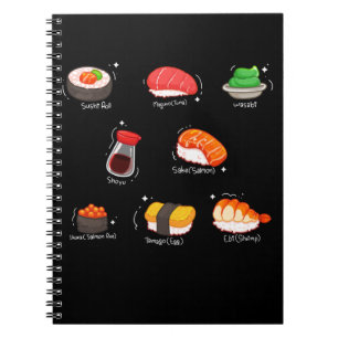 Caderno Espiral Kawaii Sushi Roll Wasabi Maguro Comida Japonesa