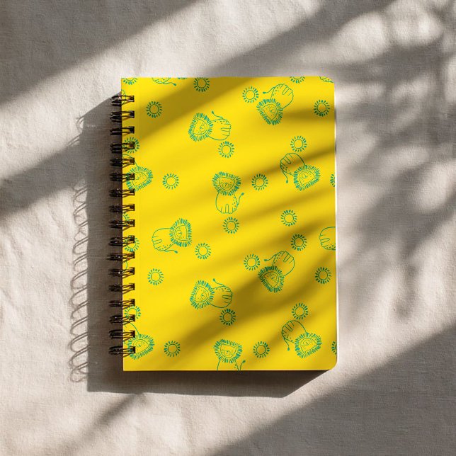 Caderno Espiral Kawaii Teal Lions & Sunshine – Cute Pattern (Criador carregado)