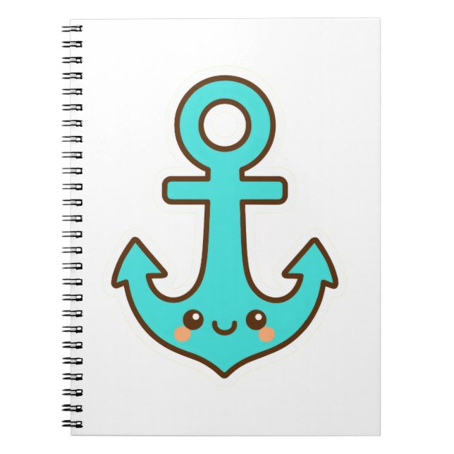 Caderno Espiral Kawaii Turquoise Anchor - Whimsical & Cheerful (Frente)