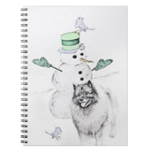 Caderno Espiral Keeshond Christmas Snowman Pinting Art