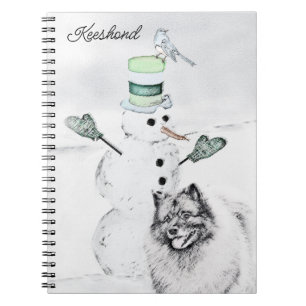 Caderno Espiral Keeshond Christmas Snowman Pinting Art