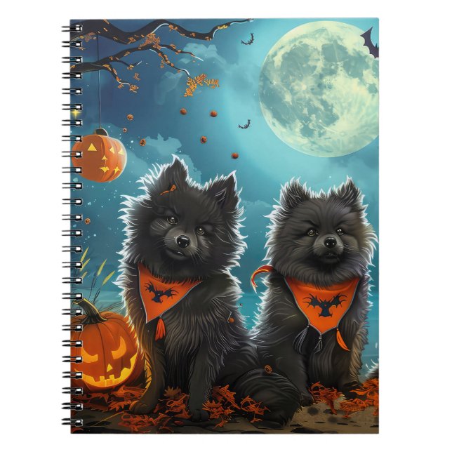 Caderno Espiral Keeshond Halloween Spooky (Frente)