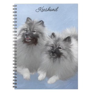 Caderno Espiral Keeshond Pair de Kees pintando Arte Animal Origina